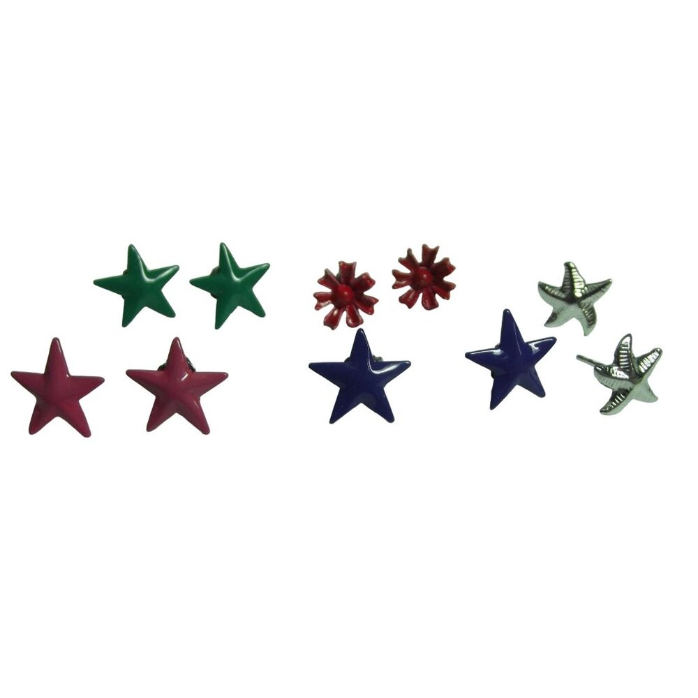 Earrings lot 5 pairs pierced green pink purple stars flower silver starfish